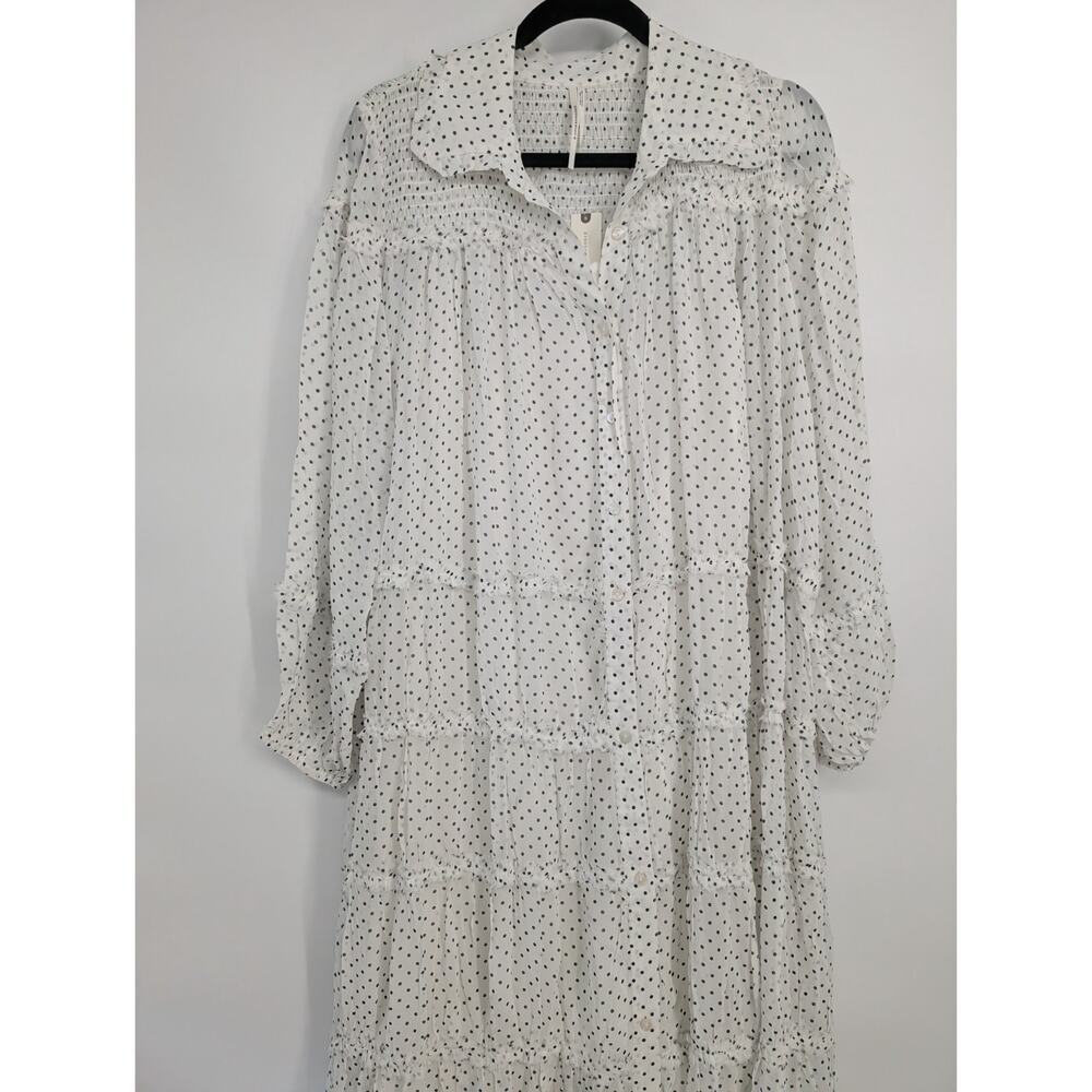 NWT By Anthropologie Long-Sleeve Smocked Tiered Maxi Dress Sz M Polka Dot #7H461 - Picture 5 of 10
